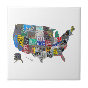 US American United States Map Flag License Plate  Tile