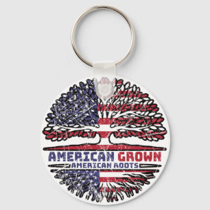 US American USA United States America Tree Roots Key Ring