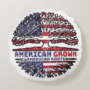 US American USA United States America Tree Roots Round Cushion