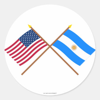 US and Argentina Crossed Flags Classic Round Sticker