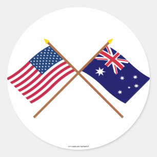 US and Australia Crossed Flags Classic Round Sticker