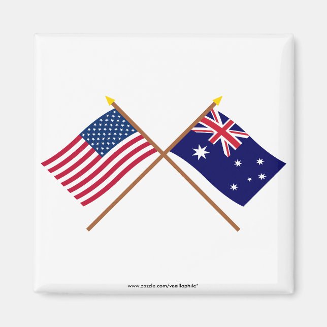 US and Australia Crossed Flags Magnet (Front)