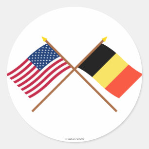 US and Belgium Crossed Flags Classic Round Sticker
