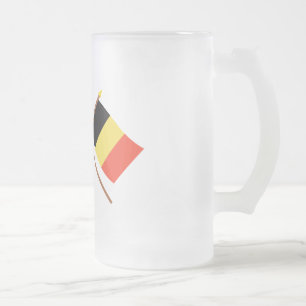 US and Belgium Crossed Flags Frosted Glass Beer Mug