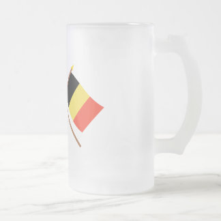 US and Belgium Crossed Flags Frosted Glass Beer Mug