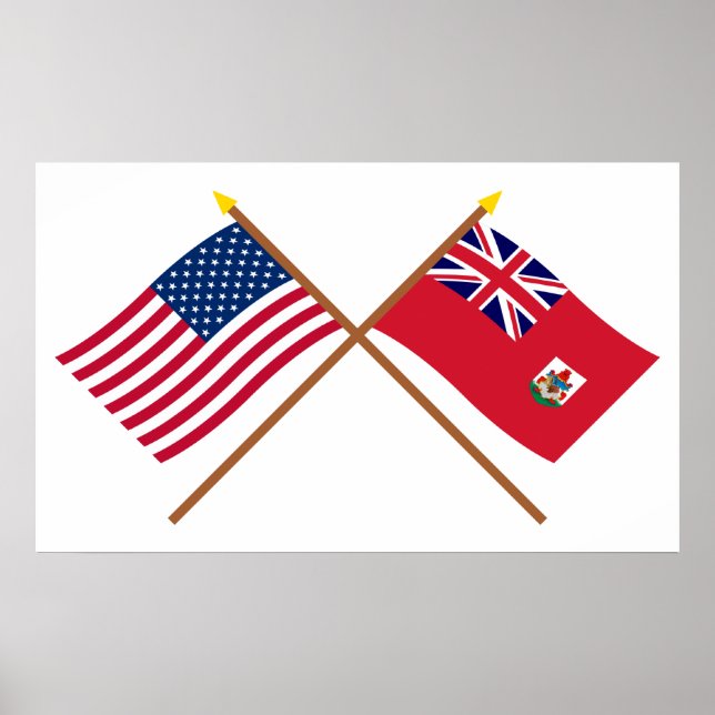 US and Bermuda Crossed Flags Poster (Front)