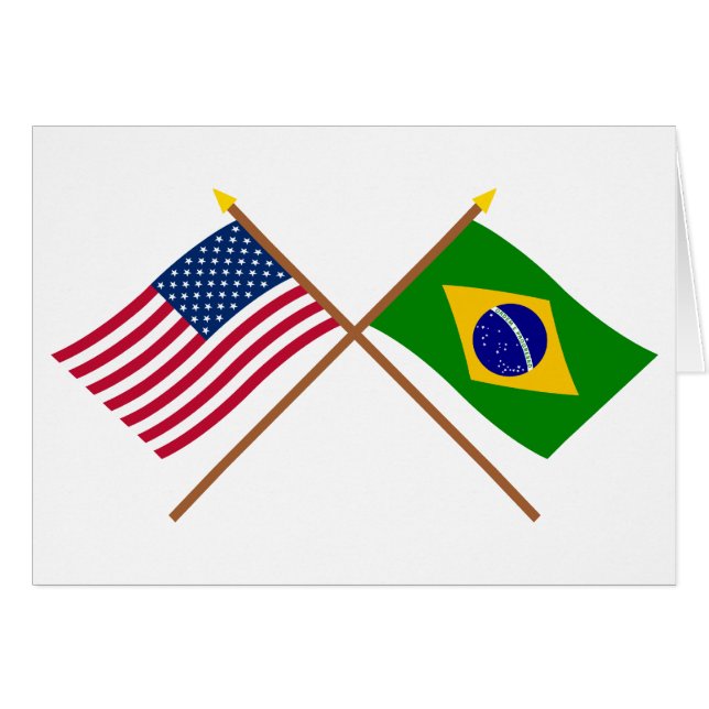 US and Brazil Crossed Flags (Front Horizontal)