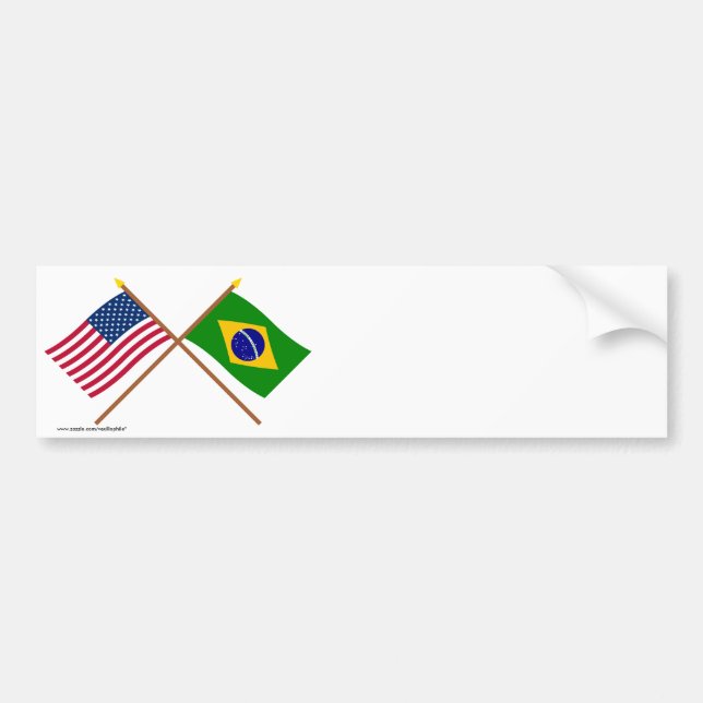 US and Brazil Crossed Flags Bumper Sticker (Front)