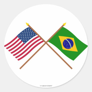 US and Brazil Crossed Flags Classic Round Sticker