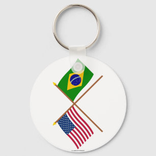 US and Brazil Crossed Flags Key Ring