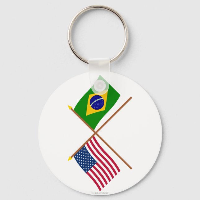 US and Brazil Crossed Flags Key Ring (Front)