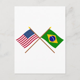 US and Brazil Crossed Flags Postcard