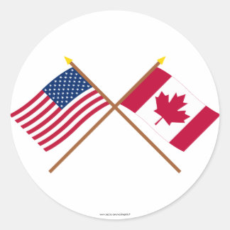 US and Canada Crossed Flags Classic Round Sticker