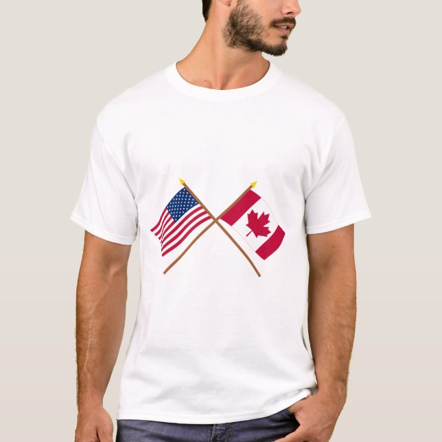 US and Canada Crossed Flags T-Shirt (Front)