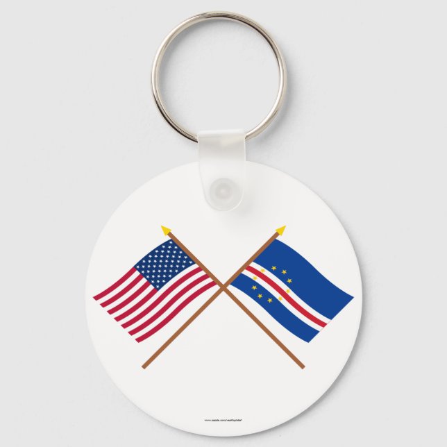 US and Cape Verde Crossed Flags Key Ring (Front)