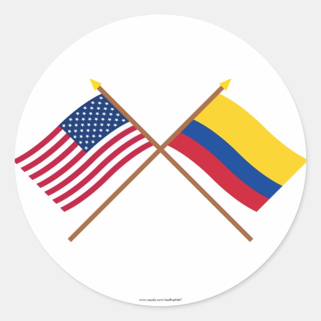 US and Colombia Crossed Flags Classic Round Sticker (Front)