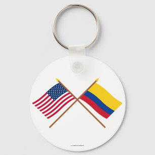 US and Colombia Crossed Flags Key Ring