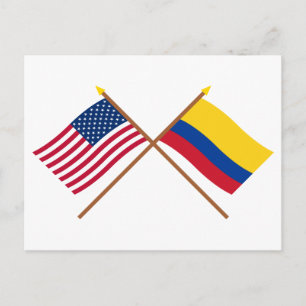 US and Colombia Crossed Flags Postcard