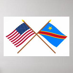 US and Congo Democratic Republic Crossed Flags Poster