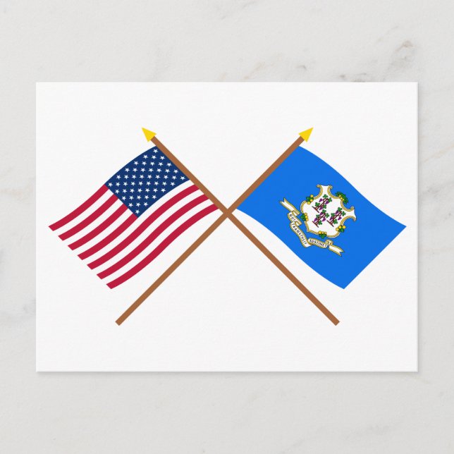 US and Connecticut Crossed Flags Postcard (Front)