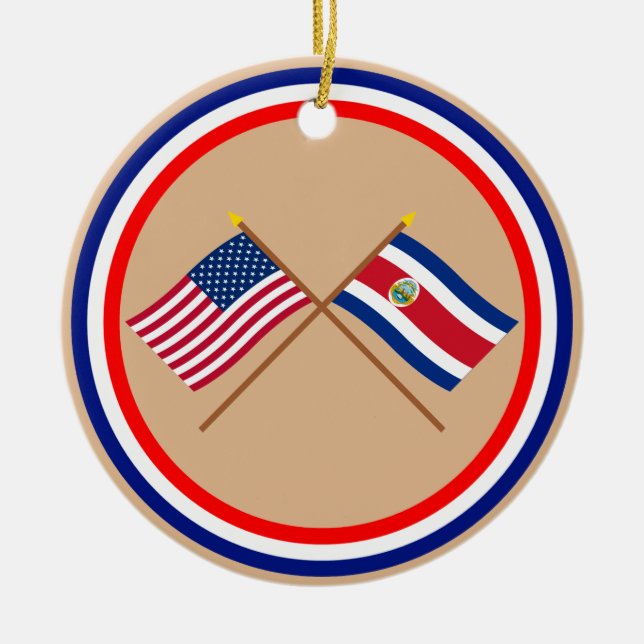 US and Costa Rica Crossed Flags Ceramic Tree Decoration (Front)
