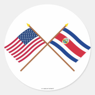 US and Costa Rica Crossed Flags Classic Round Sticker