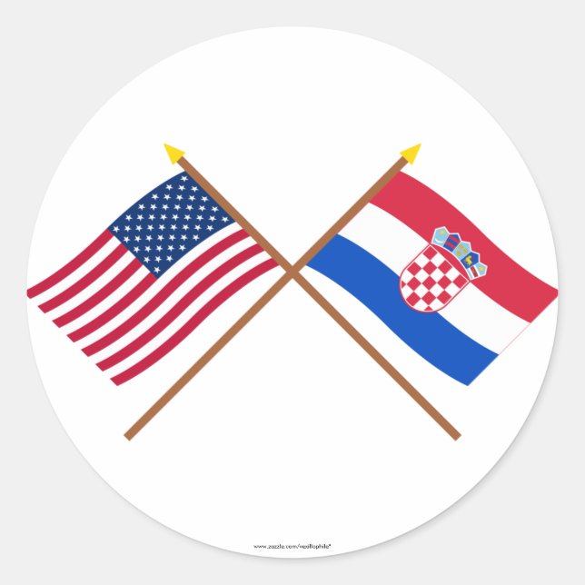 US and Croatia Crossed Flags Classic Round Sticker (Front)