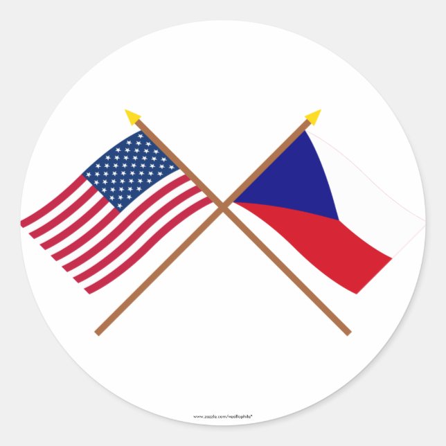US and Czech Republic Crossed Flags Classic Round Sticker (Front)