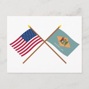 US and Delaware Crossed Flags Postcard
