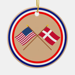 US and Denmark Crossed Flags Ceramic Tree Decoration