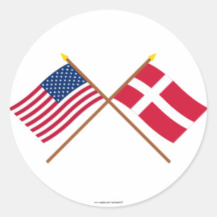 US and Denmark Crossed Flags Classic Round Sticker