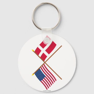 US and Denmark Crossed Flags Key Ring
