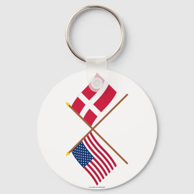 US and Denmark Crossed Flags Key Ring (Front)