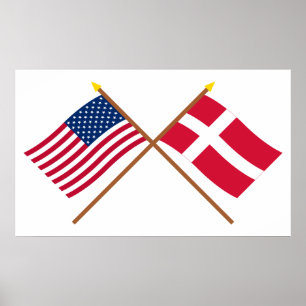 US and Denmark Crossed Flags Poster
