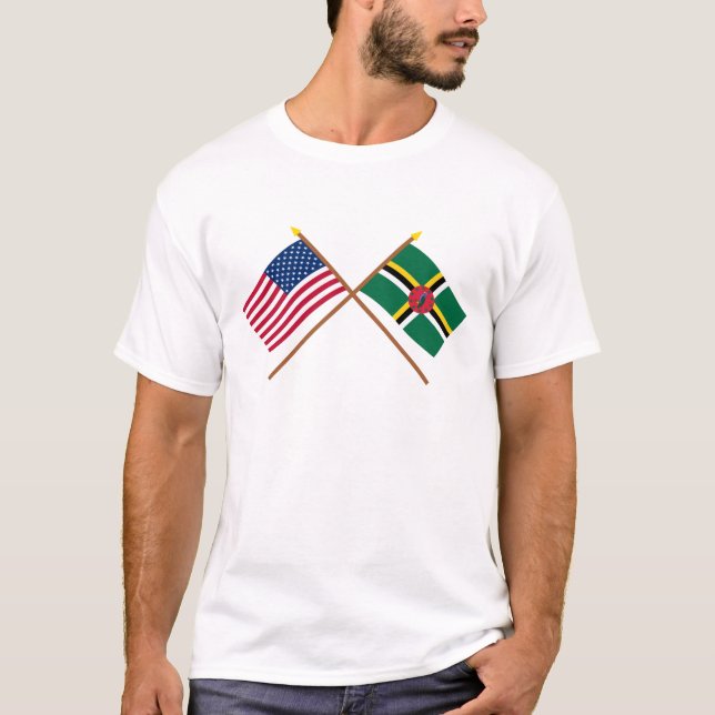 US and Dominica Crossed Flags T-Shirt (Front)