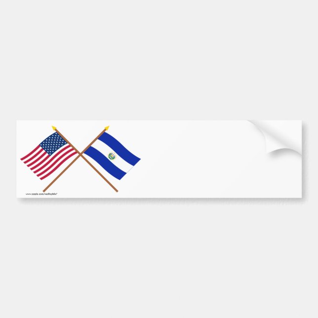 US and El Salvador Crossed Flags Bumper Sticker (Front)