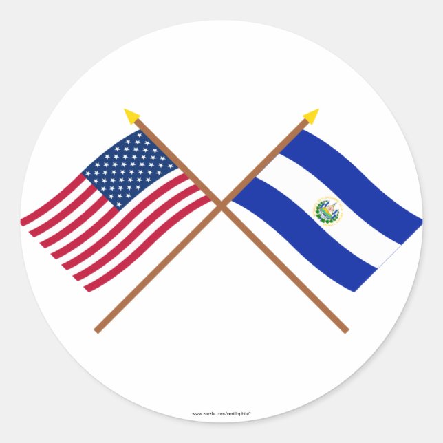 US and El Salvador Crossed Flags Classic Round Sticker (Front)