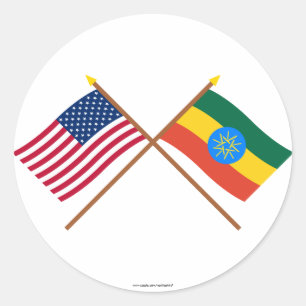 US and Ethiopia Crossed Flags Classic Round Sticker