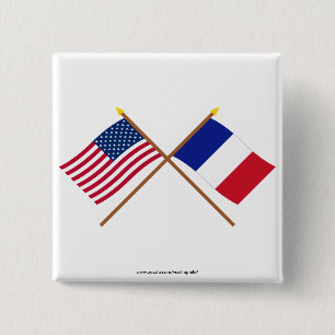 US and France Crossed Flags 15 Cm Square Badge