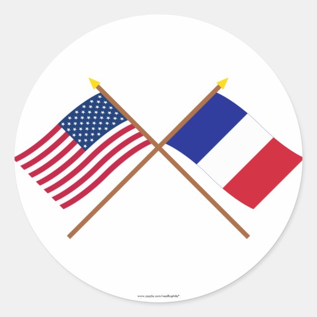 US and France Crossed Flags Classic Round Sticker (Front)