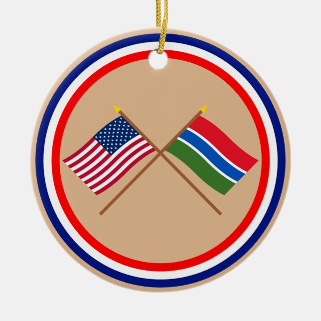 US and Gambia Crossed Flags Ceramic Tree Decoration (Front)