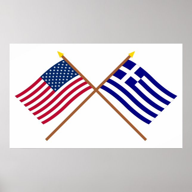 US and Greece Crossed Flags Poster (Front)