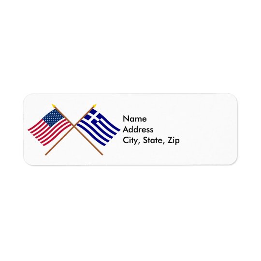 US and Greece Crossed Flags Return Address Label