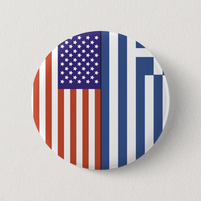 US and Greece Flags 6 Cm Round Badge (Front)