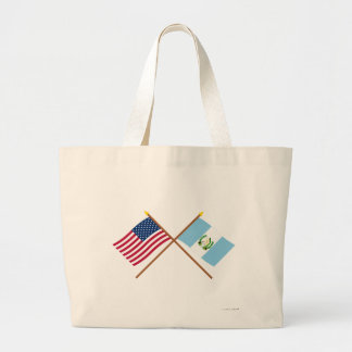 US and Guatemala Crossed Flags Large Tote Bag