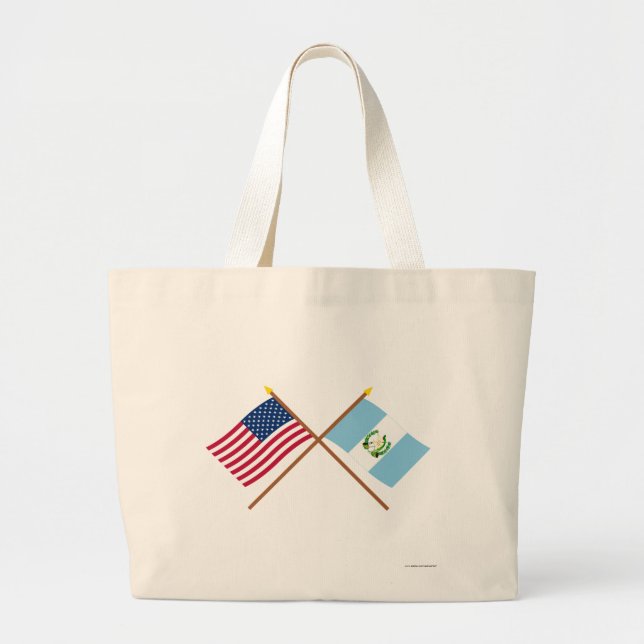 US and Guatemala Crossed Flags Large Tote Bag (Front)