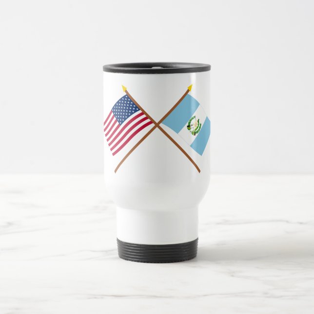 US and Guatemala Crossed Flags Travel Mug (Center)