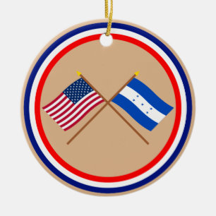US and Honduras Crossed Flags Ceramic Tree Decoration