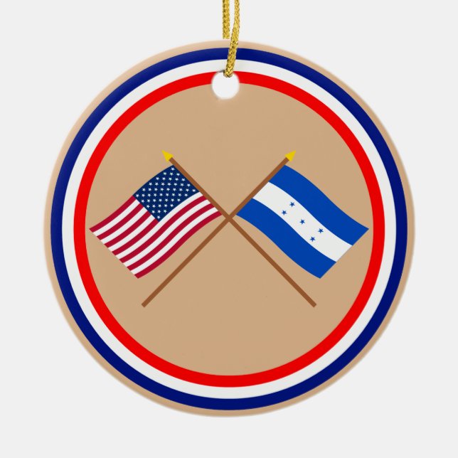 US and Honduras Crossed Flags Ceramic Tree Decoration (Front)