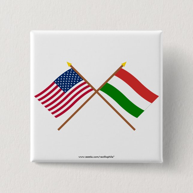 US and Hungary Crossed Flags 15 Cm Square Badge (Front)